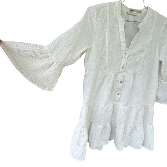 Faherty Kasey Cotton Gauze Casey Tiered Ruffle Bell 3/4 Sleeves Dress.Size Small - Picture 6 of 10